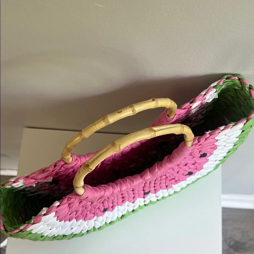 Pink and Green Woven Tote Bag - Picture 6 of 10